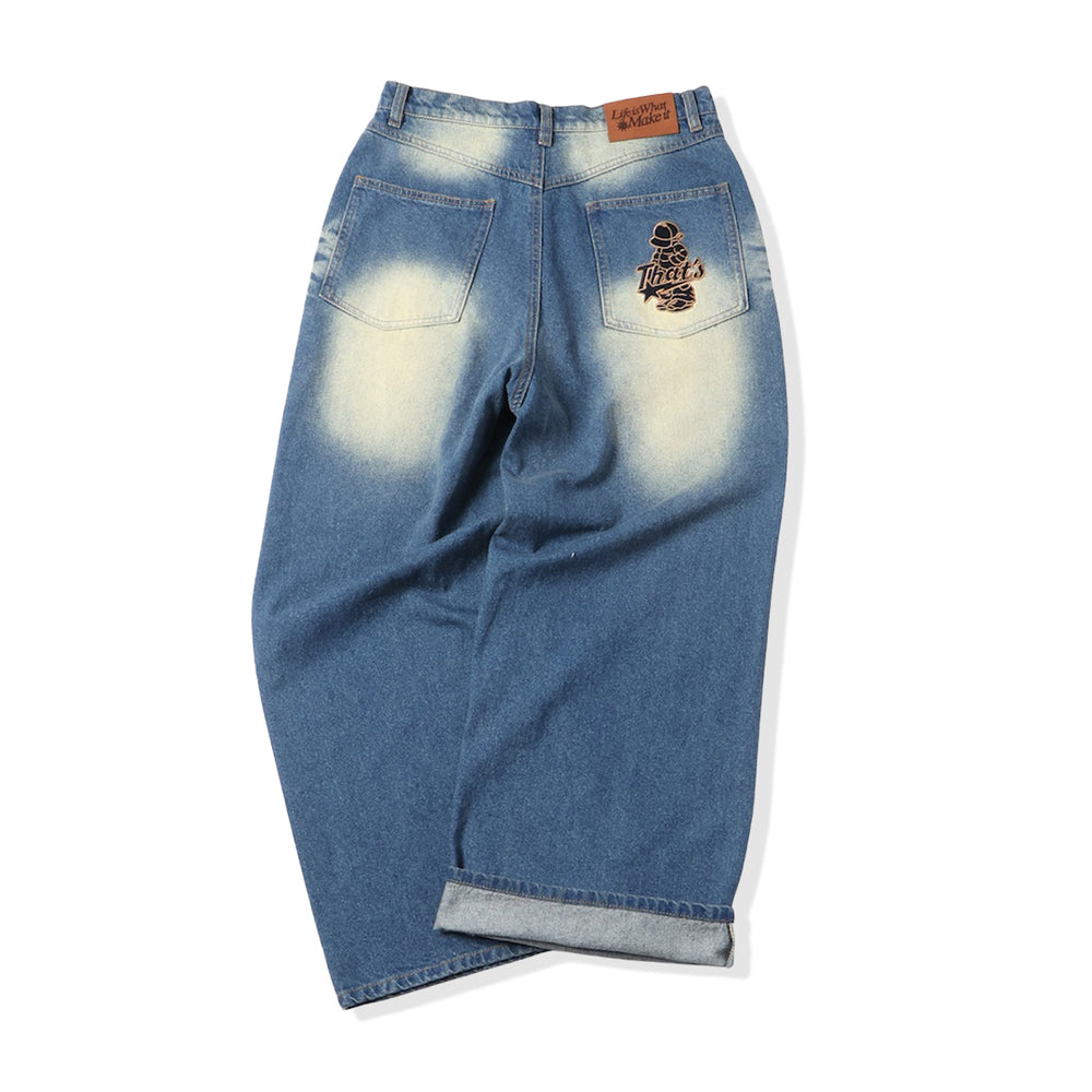 "CAP BOY" logo baggy denim pants