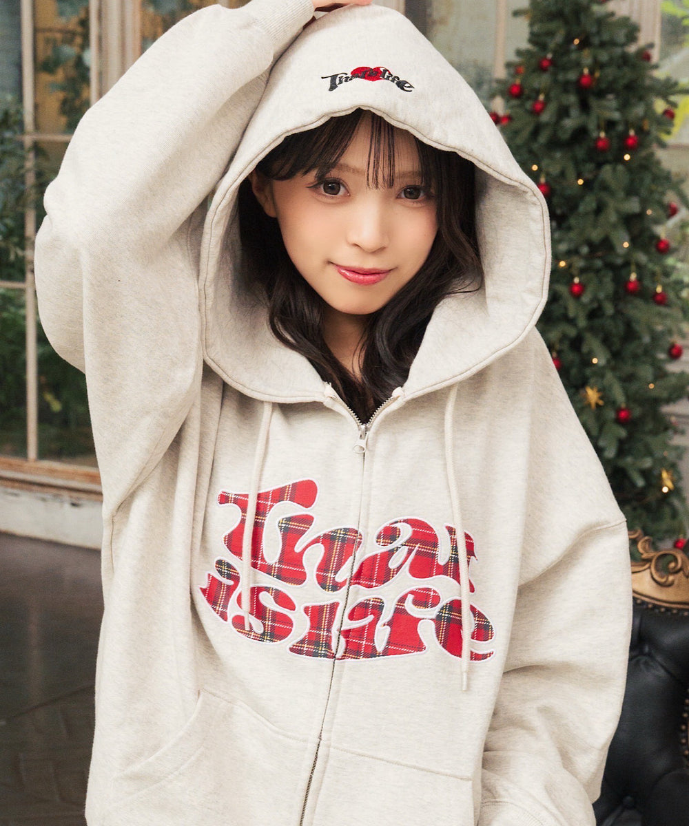 HEAVY WEIGHT 12.0oz FRONT Checked LOGO ZIP HOODIE