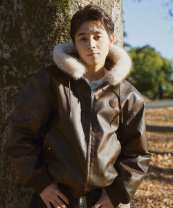 Faux Leather fur Heart logo hooded jacket – That's life online store