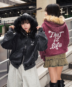 Vintage styles Pearl logo Fur zip hoodie – That's life online store