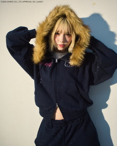 ザッツライフ　キティパーカー HELLO KITTY × Glitter Embroidery Fur zip hoodie – That's life
