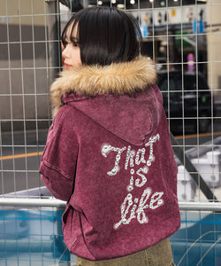 Vintage styles Pearl logo Fur zip hoodie – That's life online store