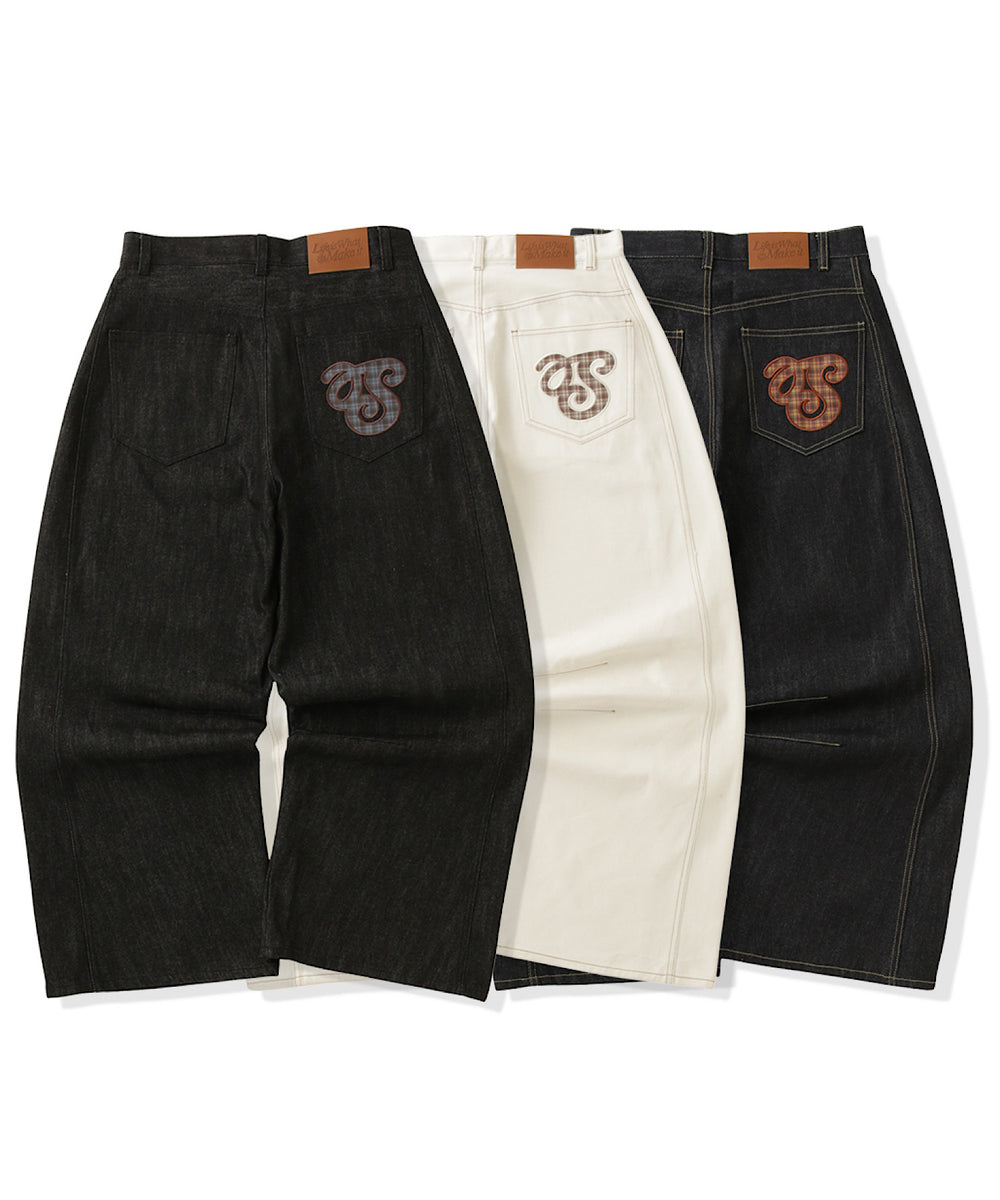 Checked TS logo Rigid Baggy Denim pants