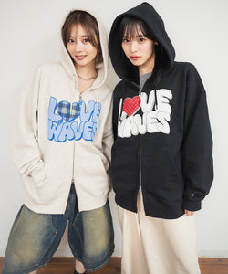 HEAVY WEIGHT 13.0oz "LOVE WAVE" LOGO ZIP HOODIE