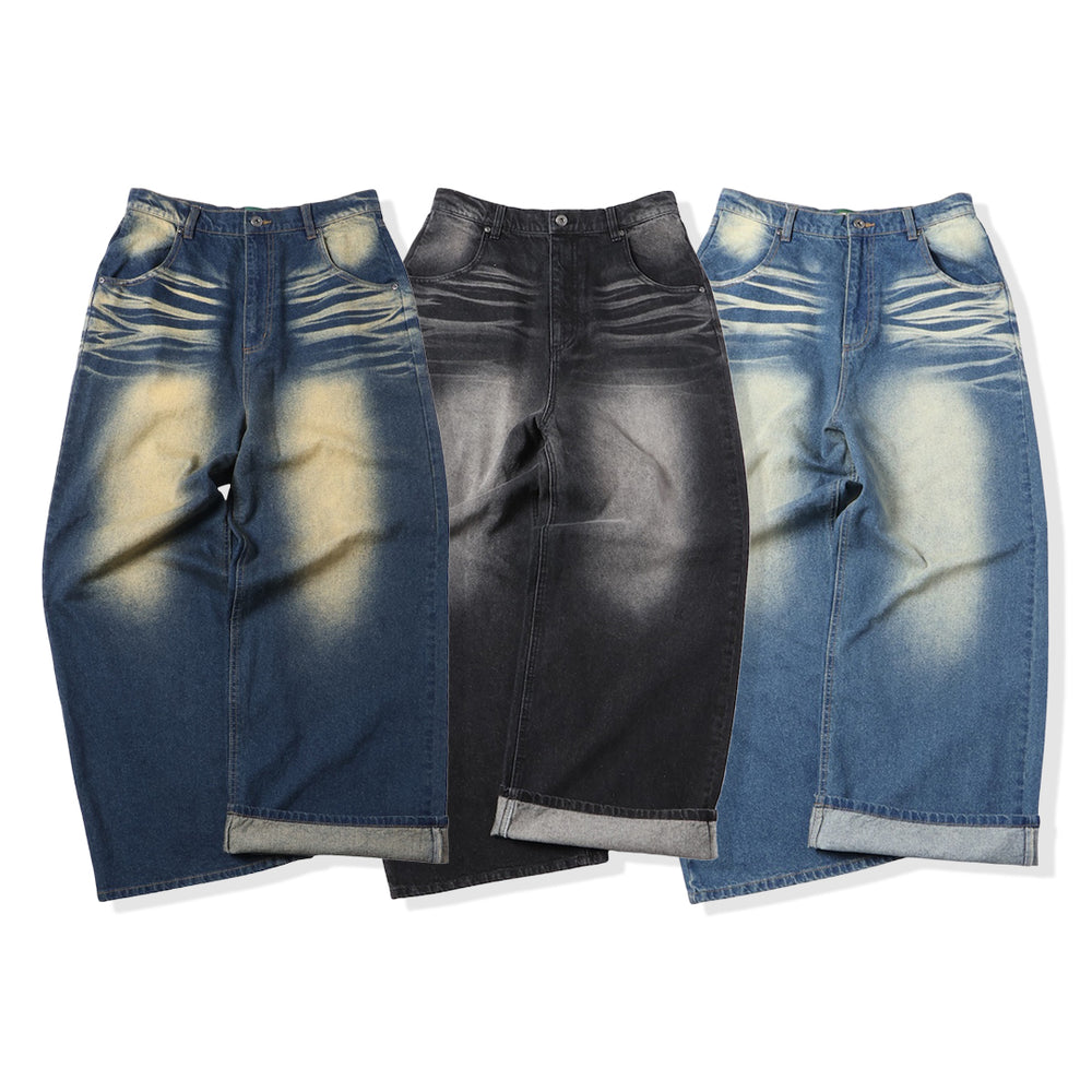 "CAP BOY" logo baggy denim pants