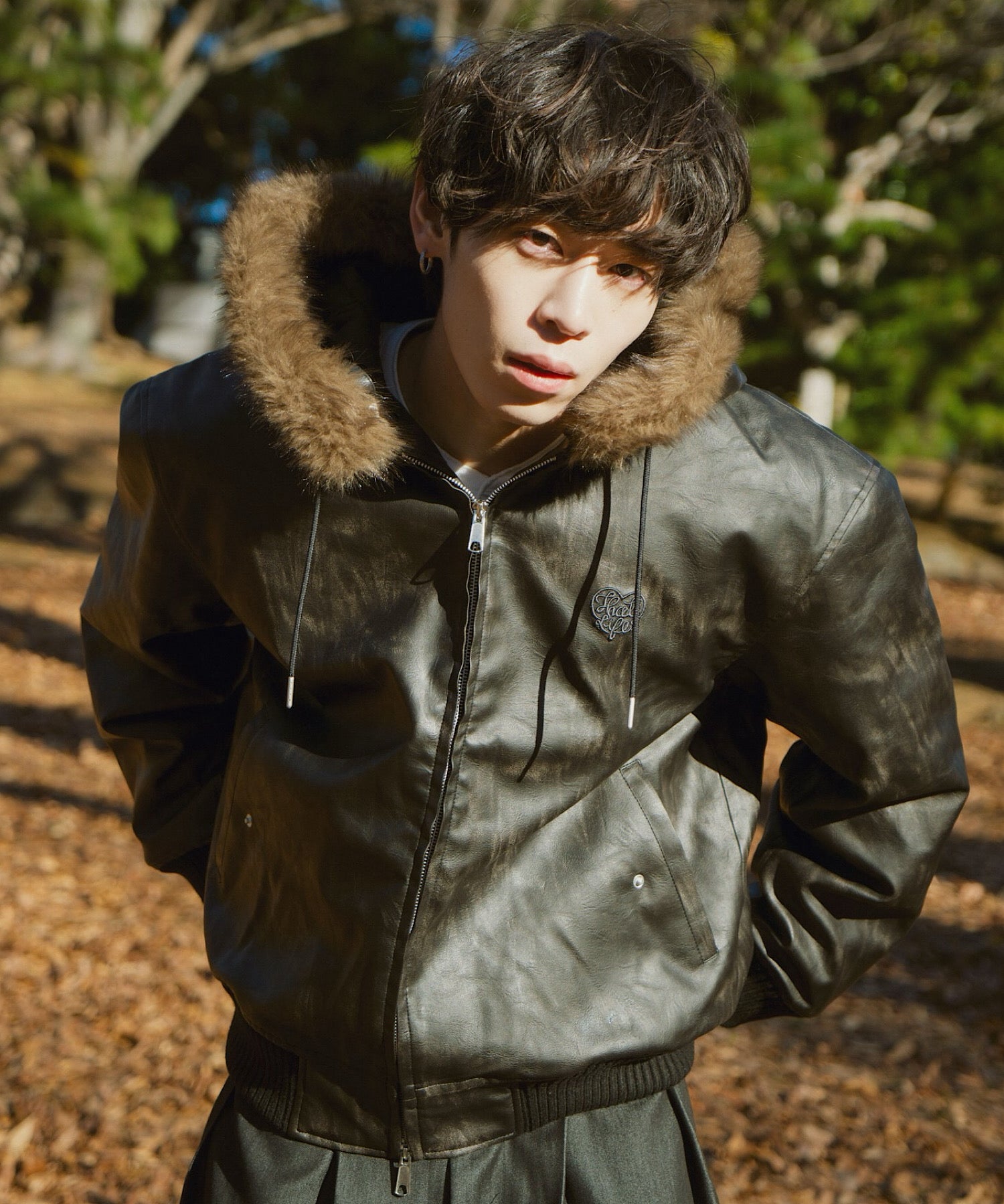 Faux Leather fur Heart logo hooded jacket – That's life online store