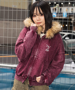 That's Lifeファー付きパーカー Vintage styles Pearl logo Fur zip hoodie – That's life online store