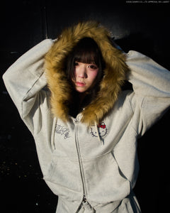 HELLO KITTY × Glitter Embroidery Fur zip hoodie – That's life