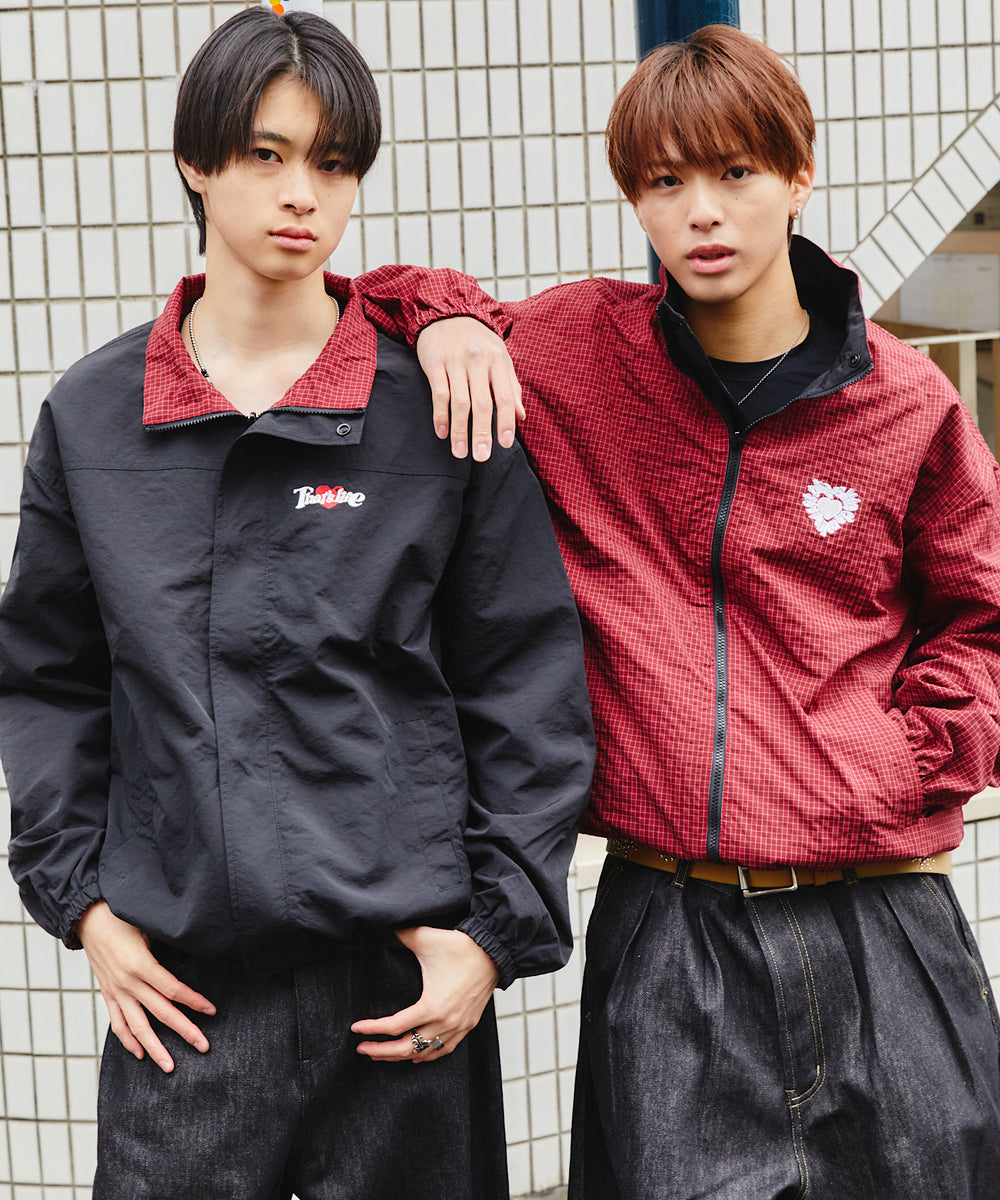 Heart logo 2way Reversible Checked Nylon Jackets