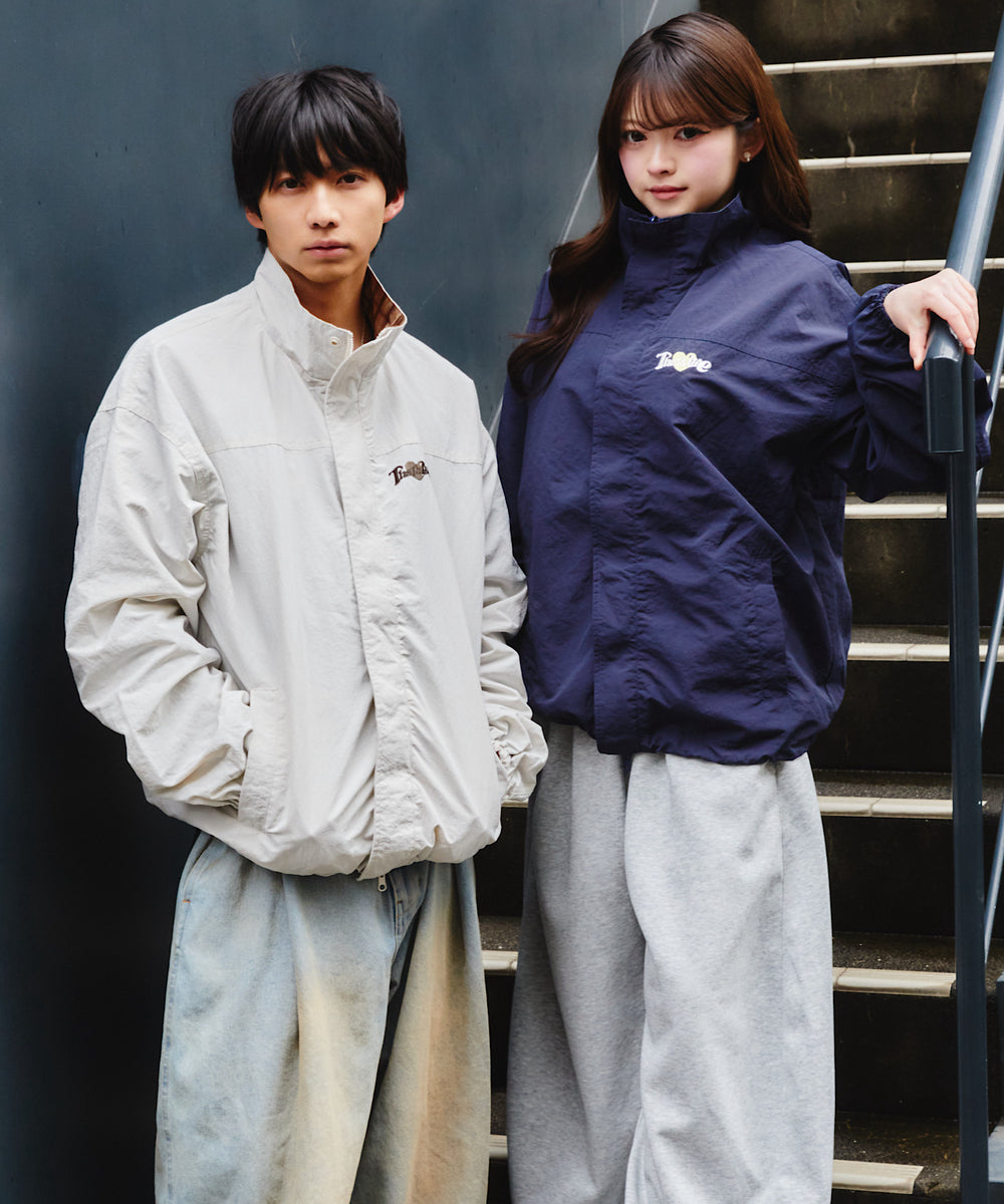 Heart logo 2way Reversible Checked Nylon Jackets