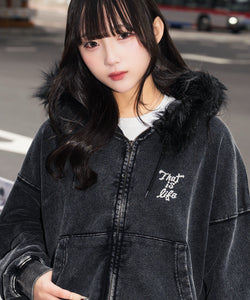 Vintage styles Pearl logo Fur zip hoodie – That's life online store