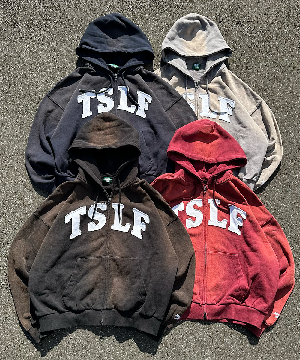 Vintage styles raw edge patchwork logo Zip Hoodie