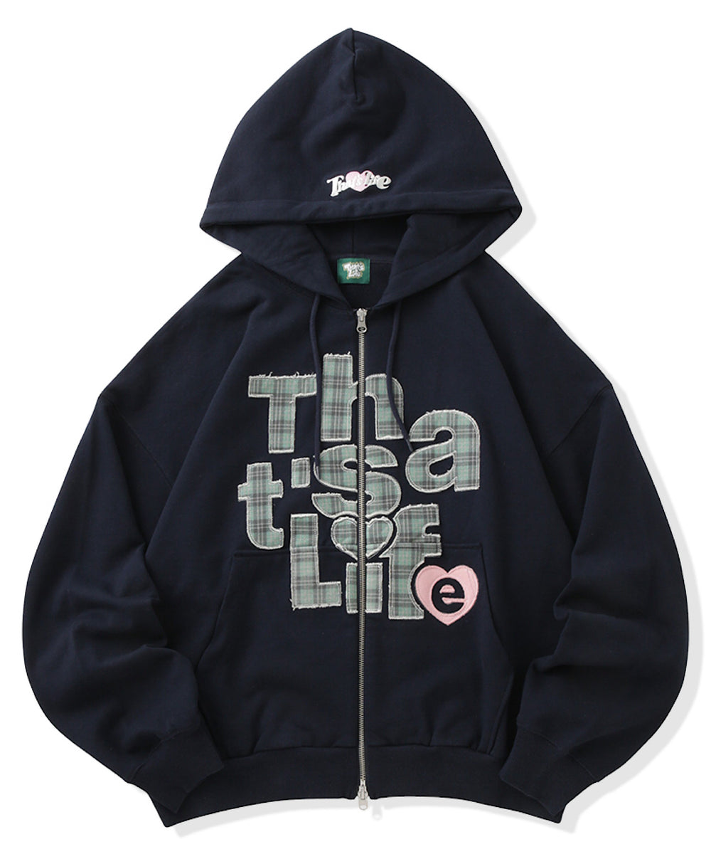 HEARTSTACK logo Front Checked zip hoodie