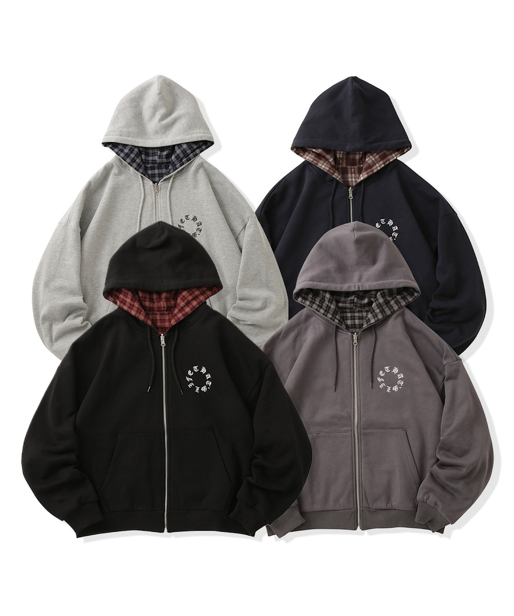 Circle logo Reversible Checked zip hoodie