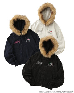 ザッツライフ　キティパーカー HELLO KITTY × Glitter Embroidery Fur zip hoodie – That's life