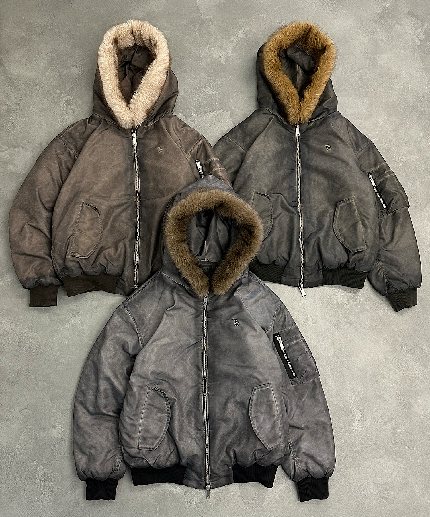 Vintage styles TS logo Nylon fur jacket