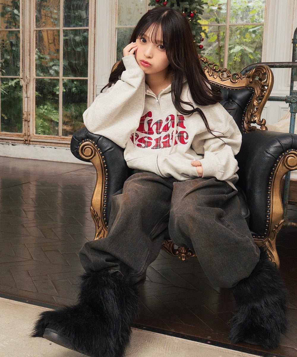 HEAVY WEIGHT 12.0oz FRONT Checked LOGO ZIP HOODIE