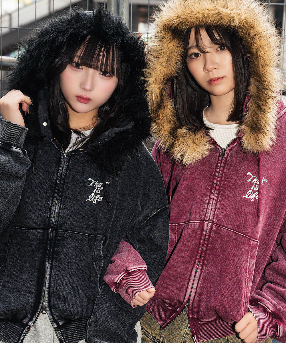 Vintage styles Pearl logo Fur zip hoodie