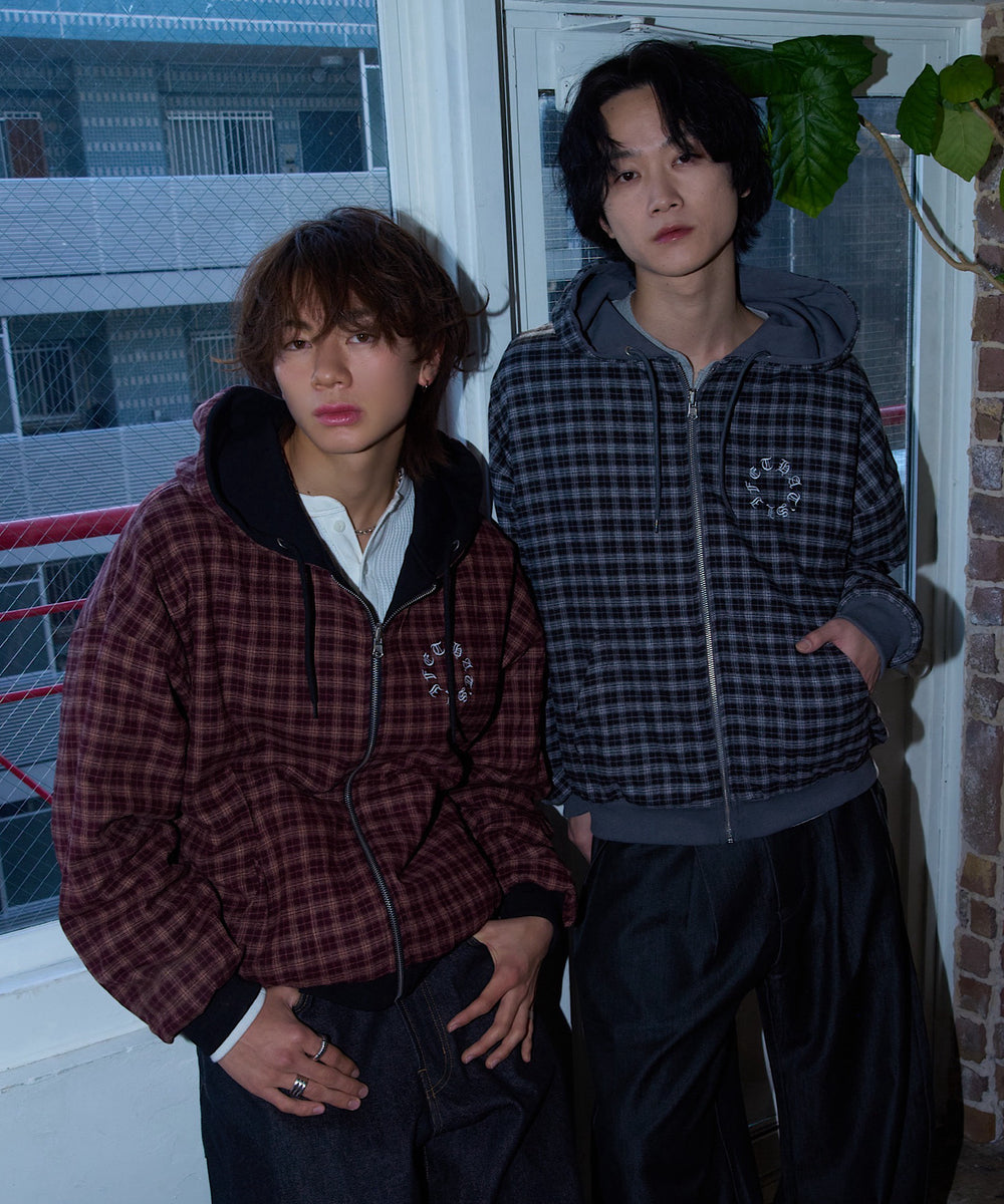 Circle logo Reversible Checked zip hoodie