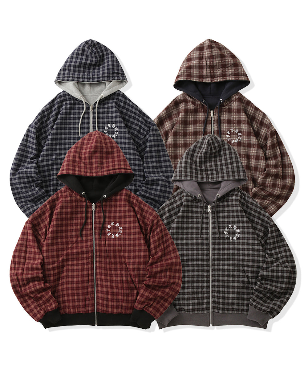 Circle logo Reversible Checked zip hoodie