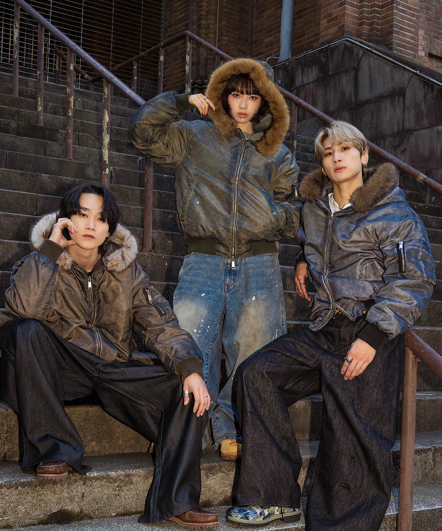 Vintage styles TS logo Nylon fur jacket