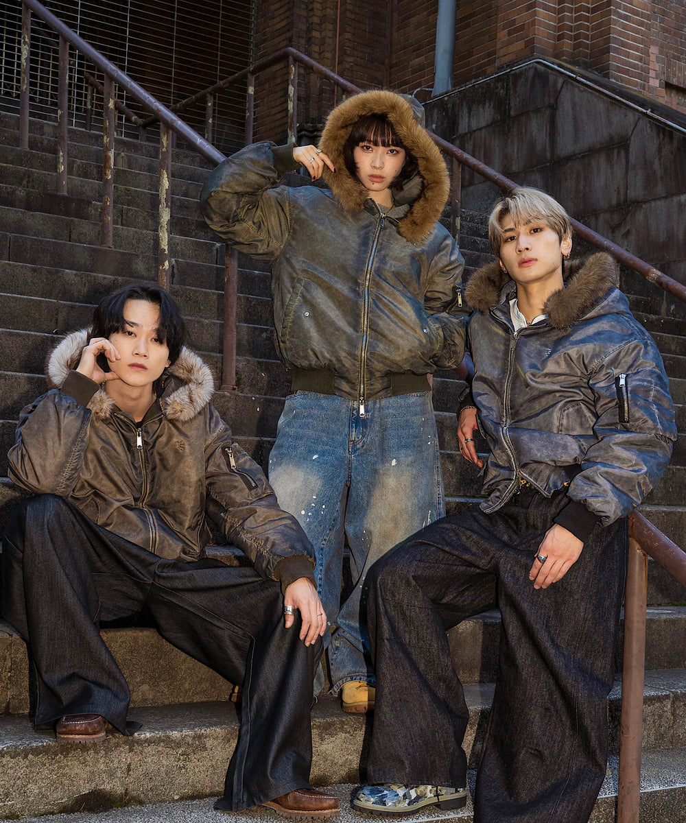 Vintage styles TS logo Nylon fur jacket