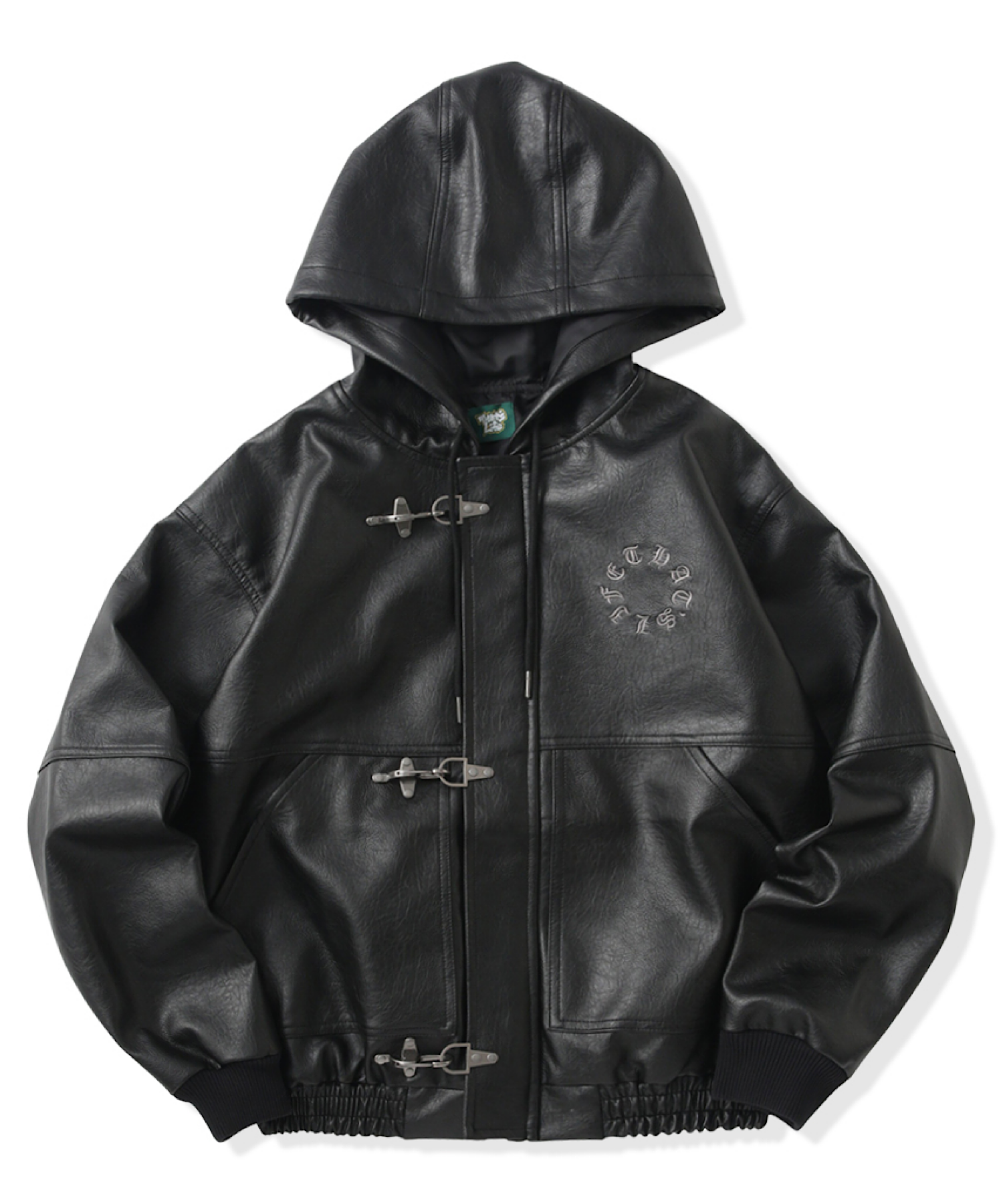 Faux Leather Circle logo Hooded Fireman Jacket – That's life Faux Leather Circle logo Hooded Fireman Jacket – That's life