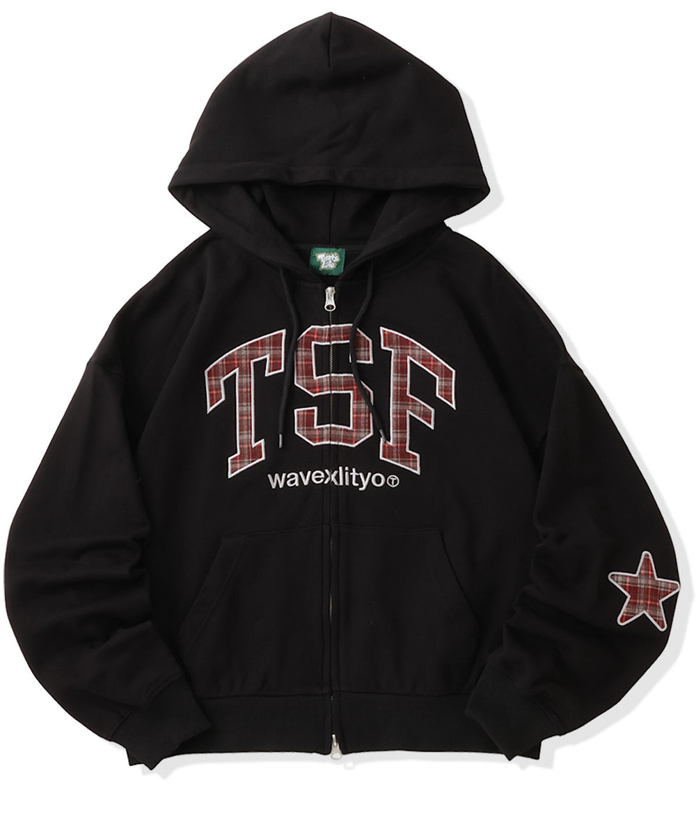 TSF logo Front Checked zip hoodie