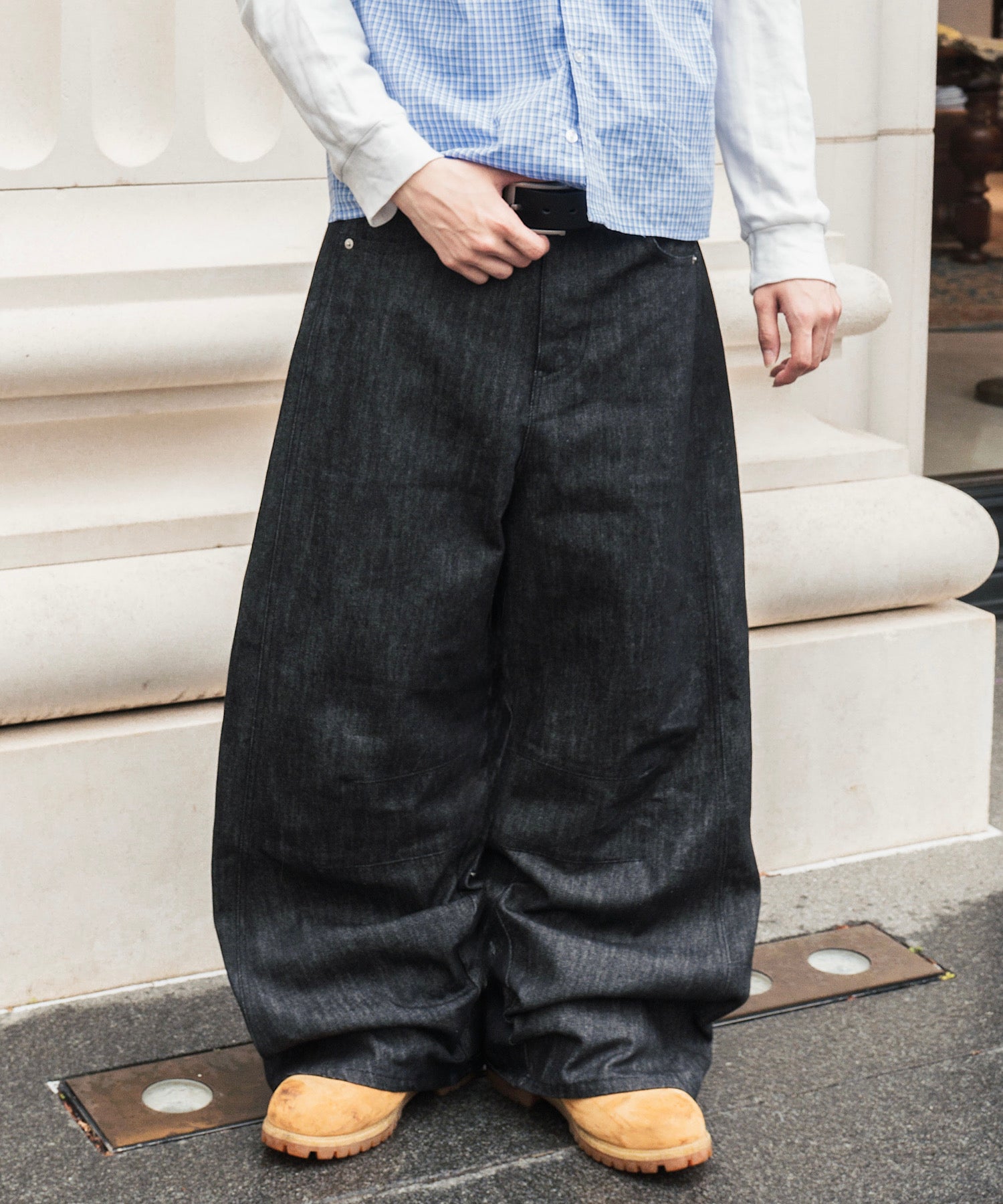 Checked TS logo Rigid Baggy Denim pants – That's life online store