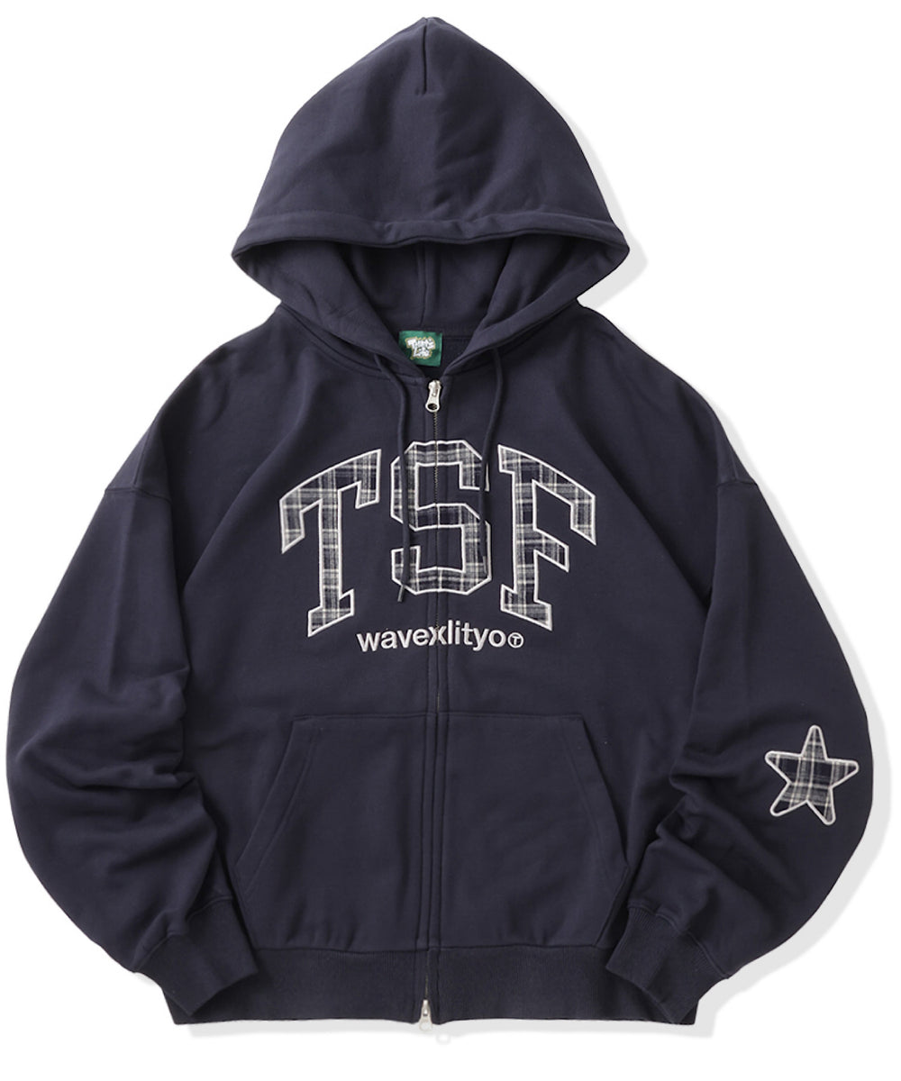 TSF logo Front Checked zip hoodie