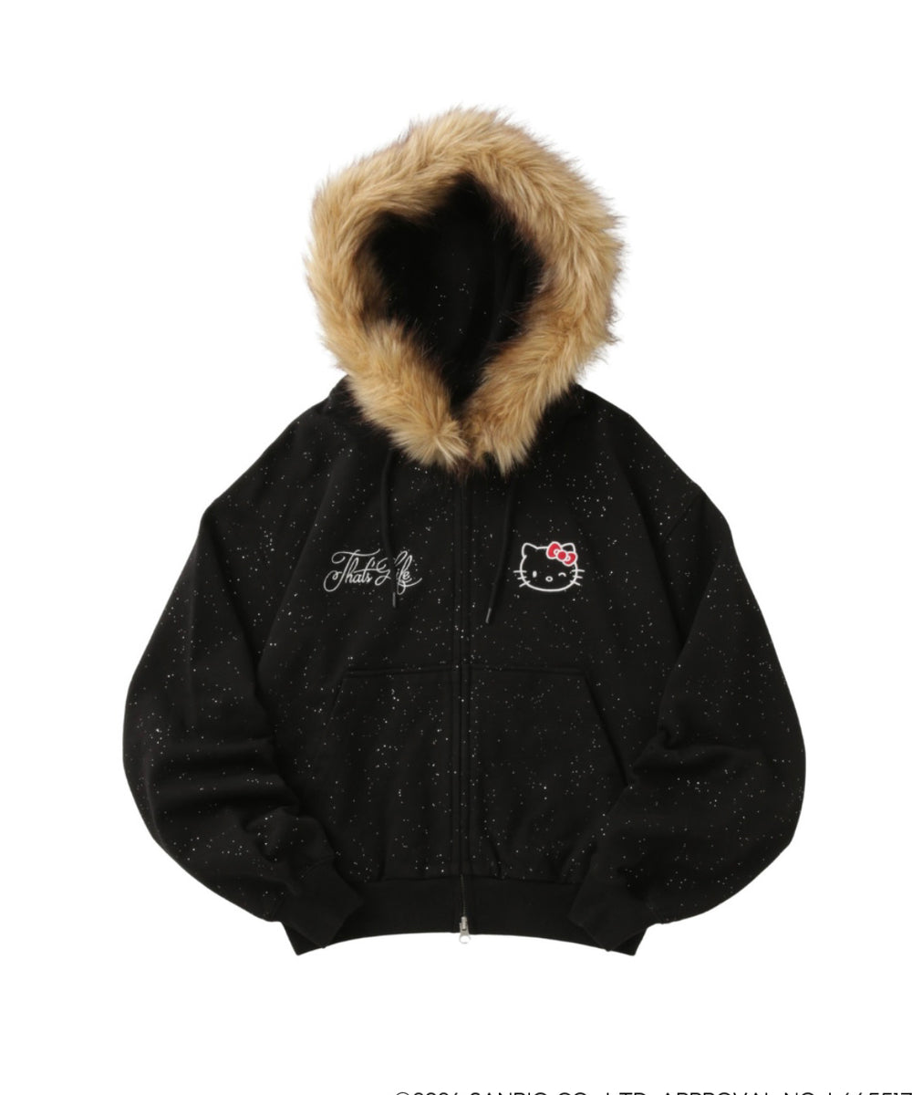 HELLO KITTY × Glitter Embroidery Fur zip hoodie