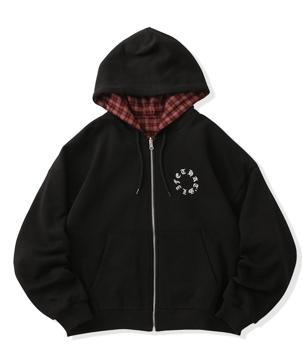Circle logo Reversible Checked zip hoodie