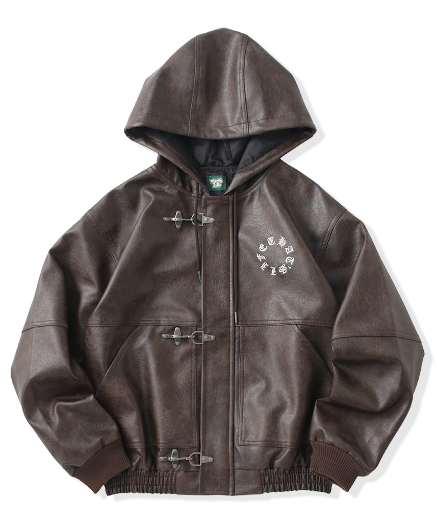 Faux Leather Circle logo Hooded Fireman Jacket – That's life