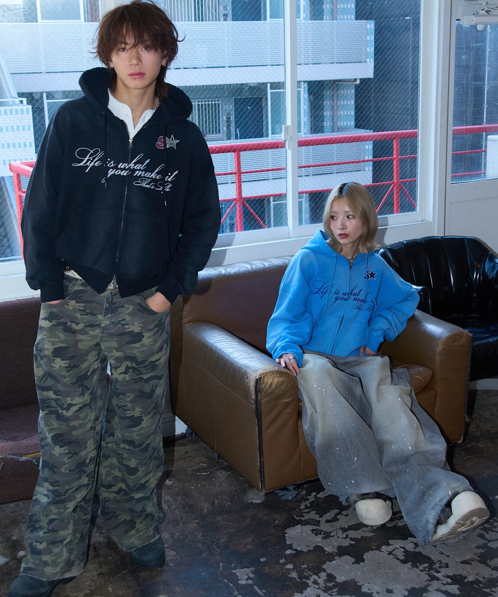 Vintage styles Cursive script zip hoodie