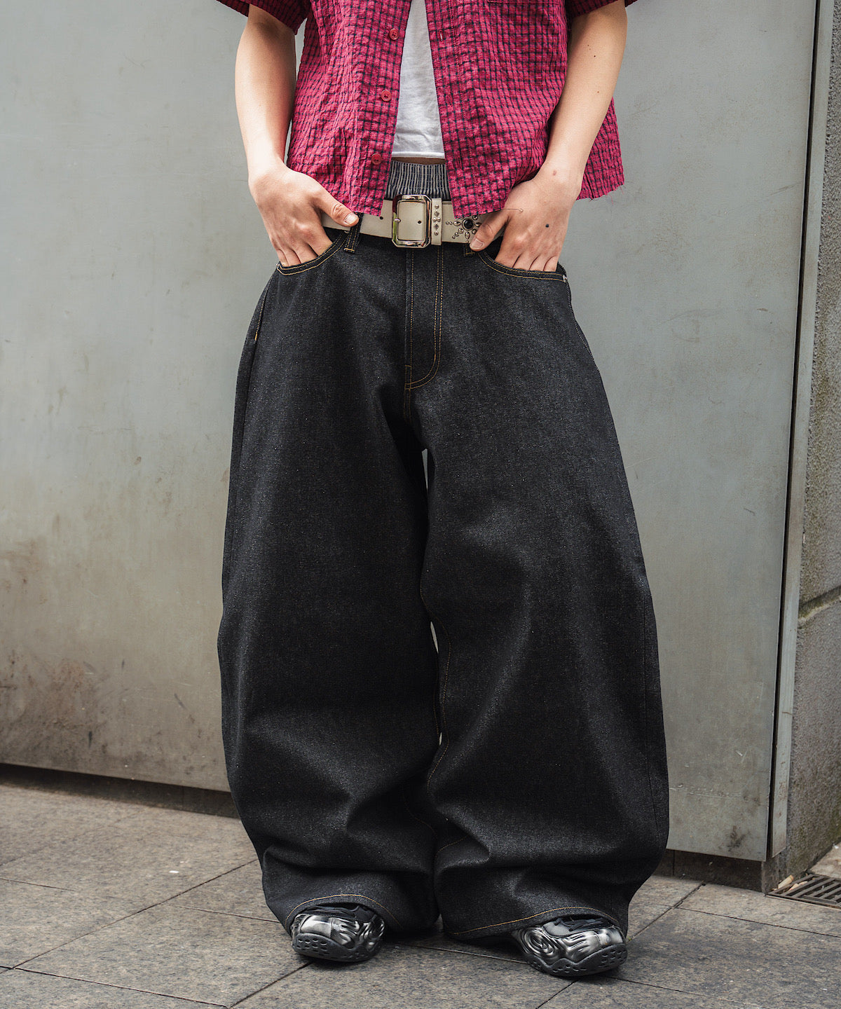TS logo Rigid Baggy Denim pants