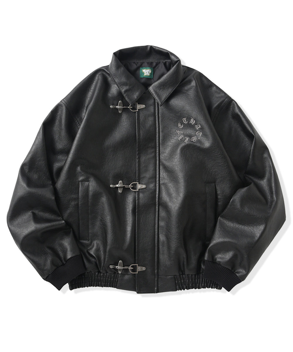 Faux Leather Circle logo Fireman Jacket