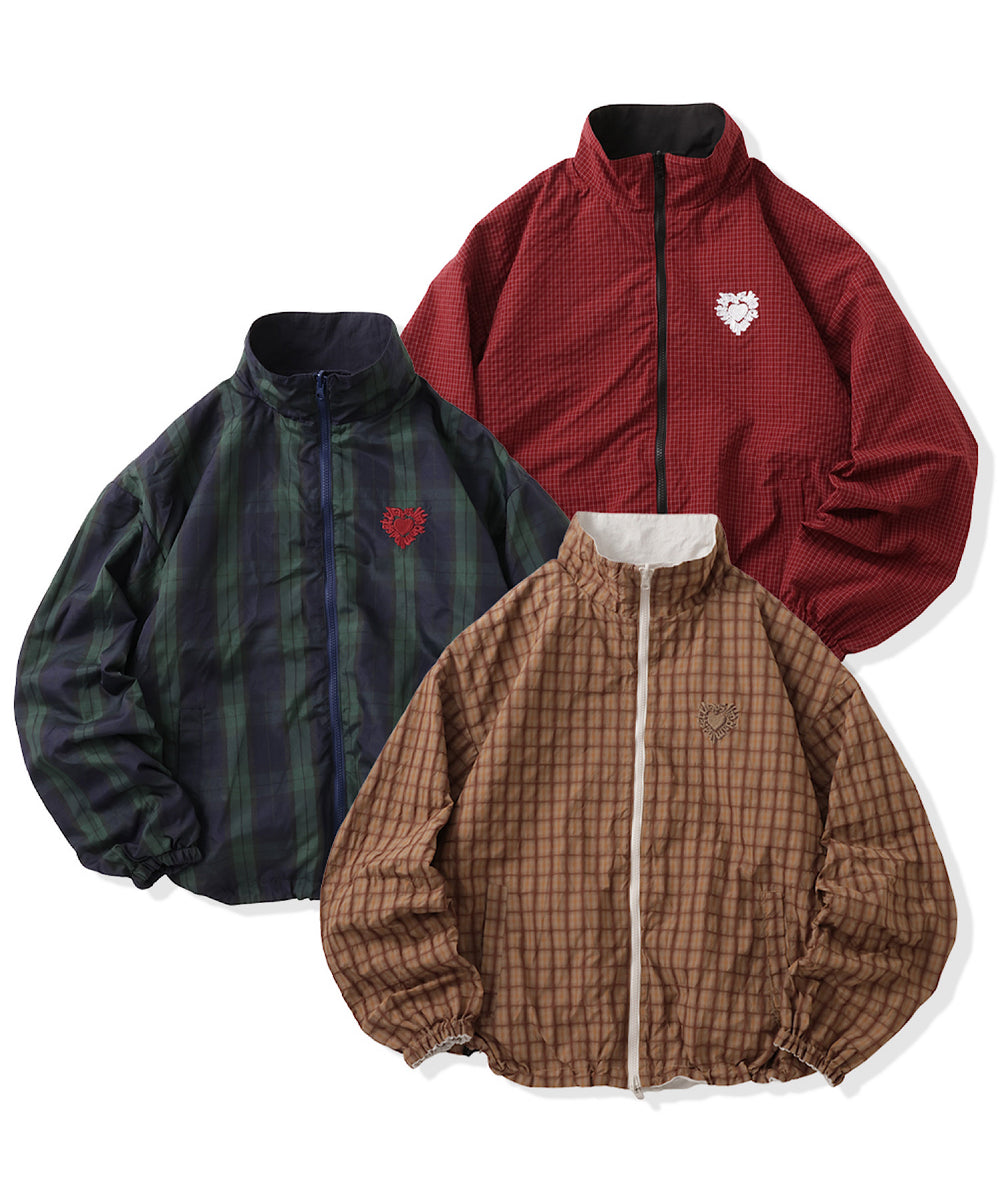 Heart logo 2way Reversible Checked Nylon Jackets