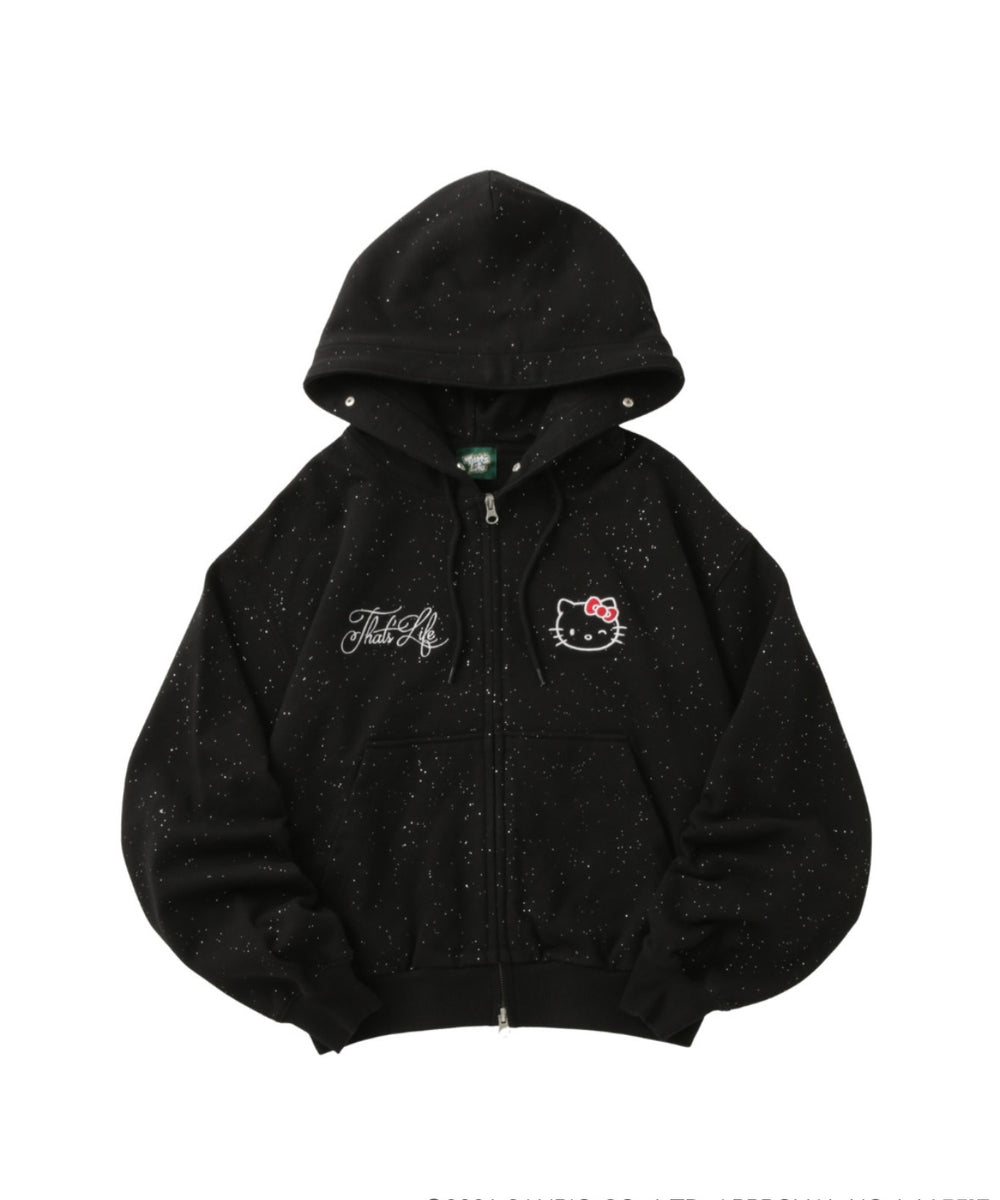 HELLO KITTY × Glitter Embroidery Fur zip hoodie