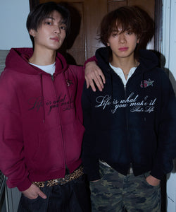 Vintage styles Cursive script zip hoodie – That's life online store