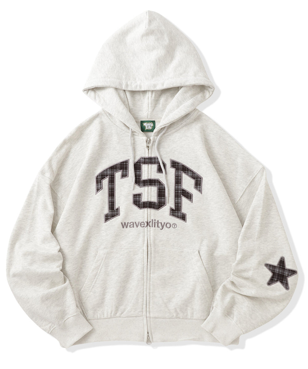 TSF logo Front Checked zip hoodie