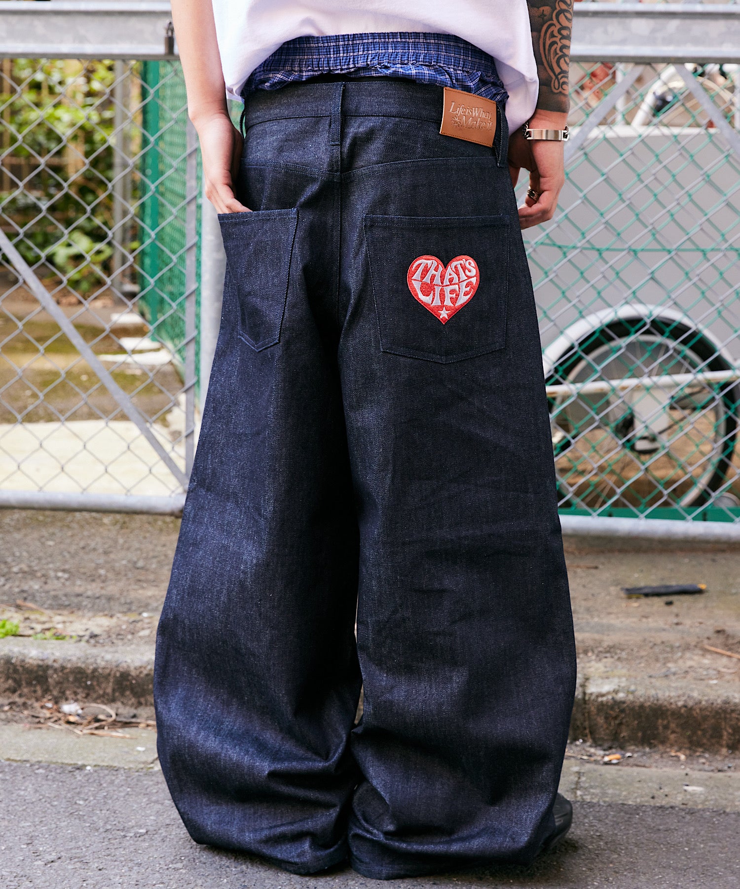Check layered Rigid Baggy denim – That's life online store