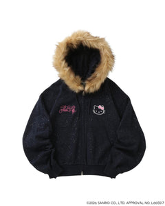 HELLO KITTY × Glitter Embroidery Fur zip hoodie – That's life