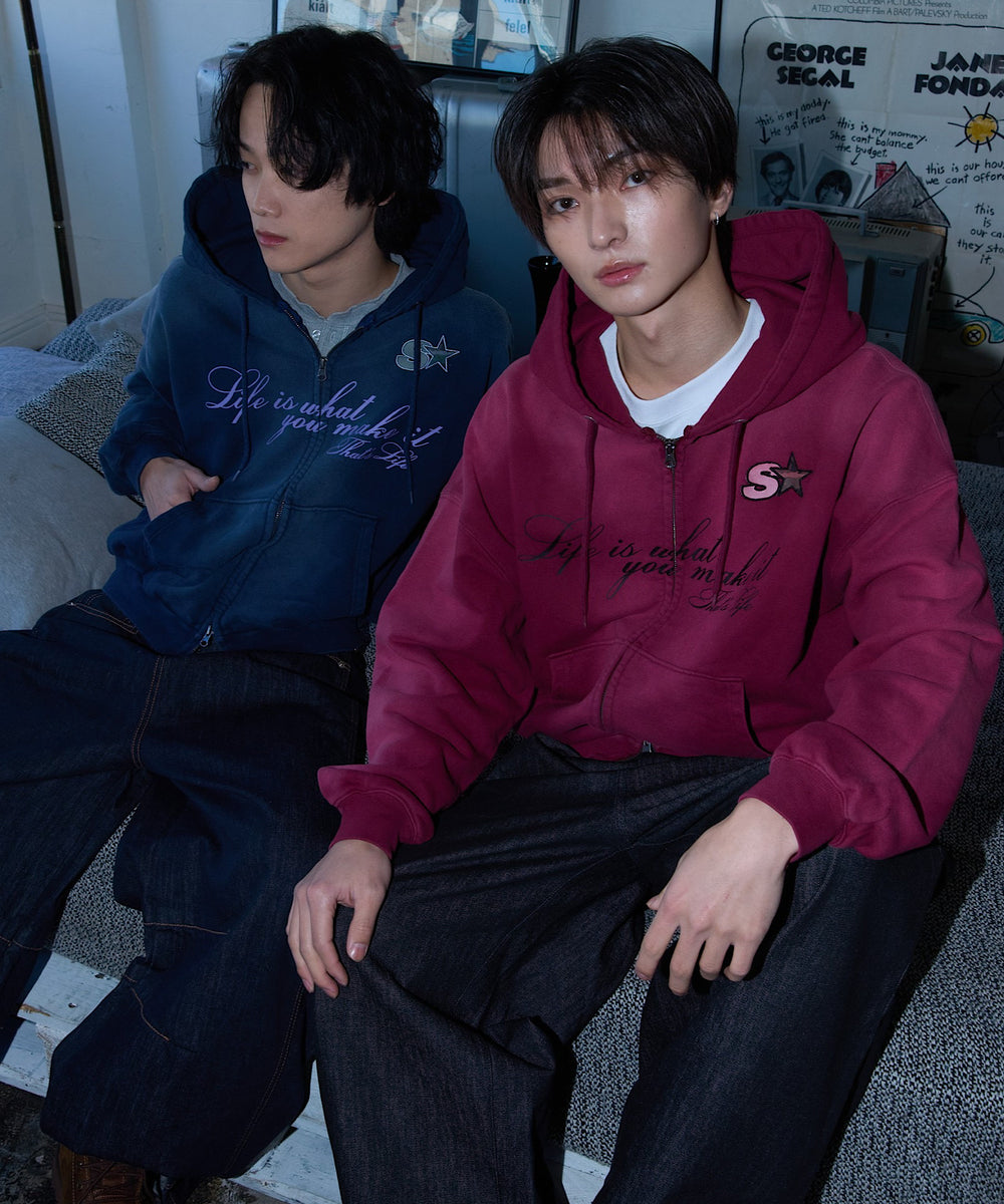 Vintage styles Cursive script zip hoodie