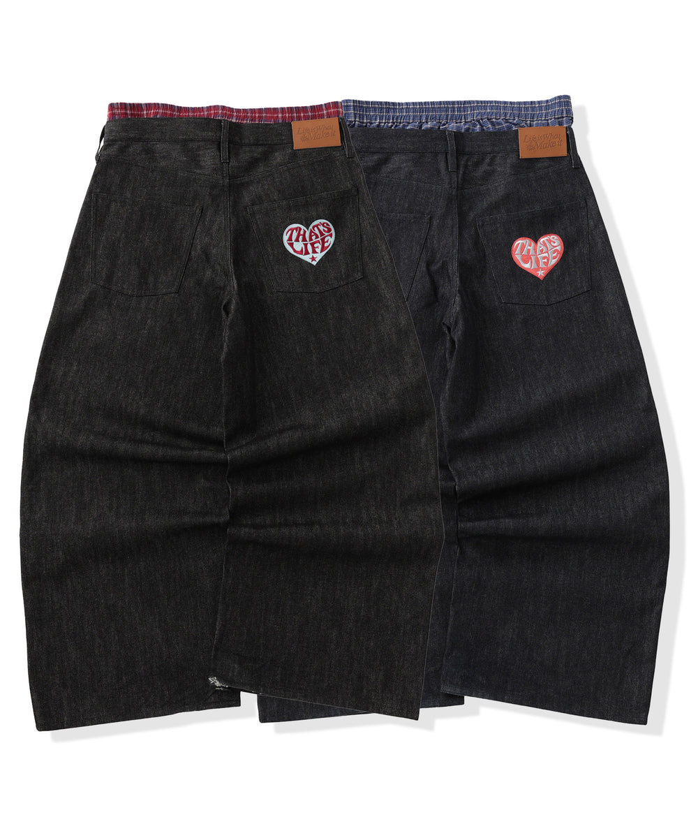 Check layered Rigid Baggy denim