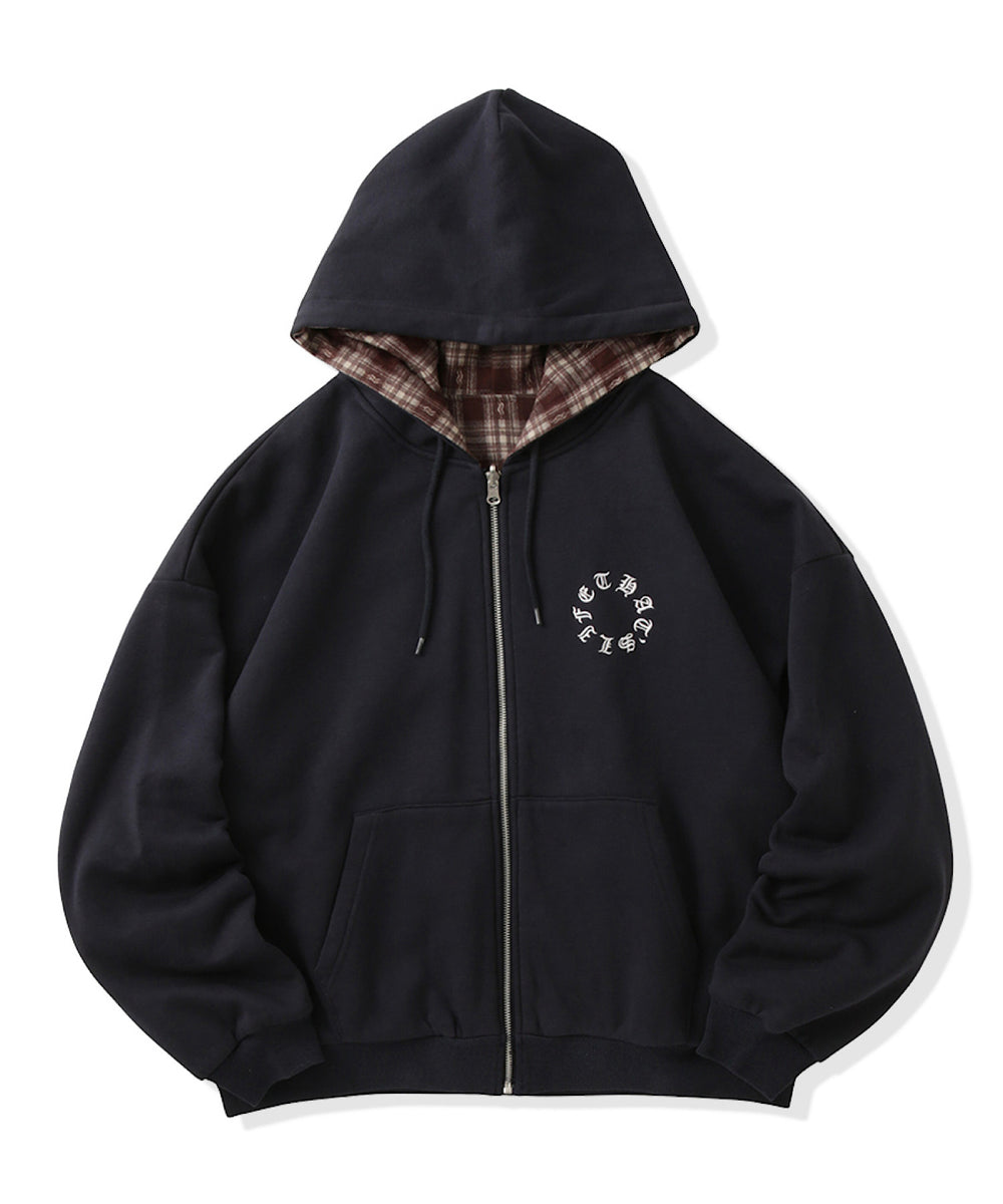 Circle logo Reversible Checked zip hoodie