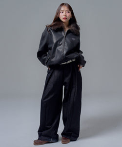 Leather fur Heart logo jacket – That's life online store