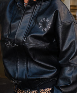 Faux Leather Circle logo Hooded Fireman Jacket – That's life