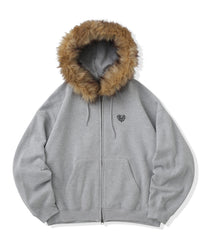 Heart logo Fur zip hoodie - M / Heather Gray