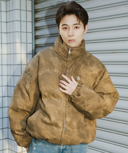 Faux Leather TS logo Washed Puffer Jackets – That