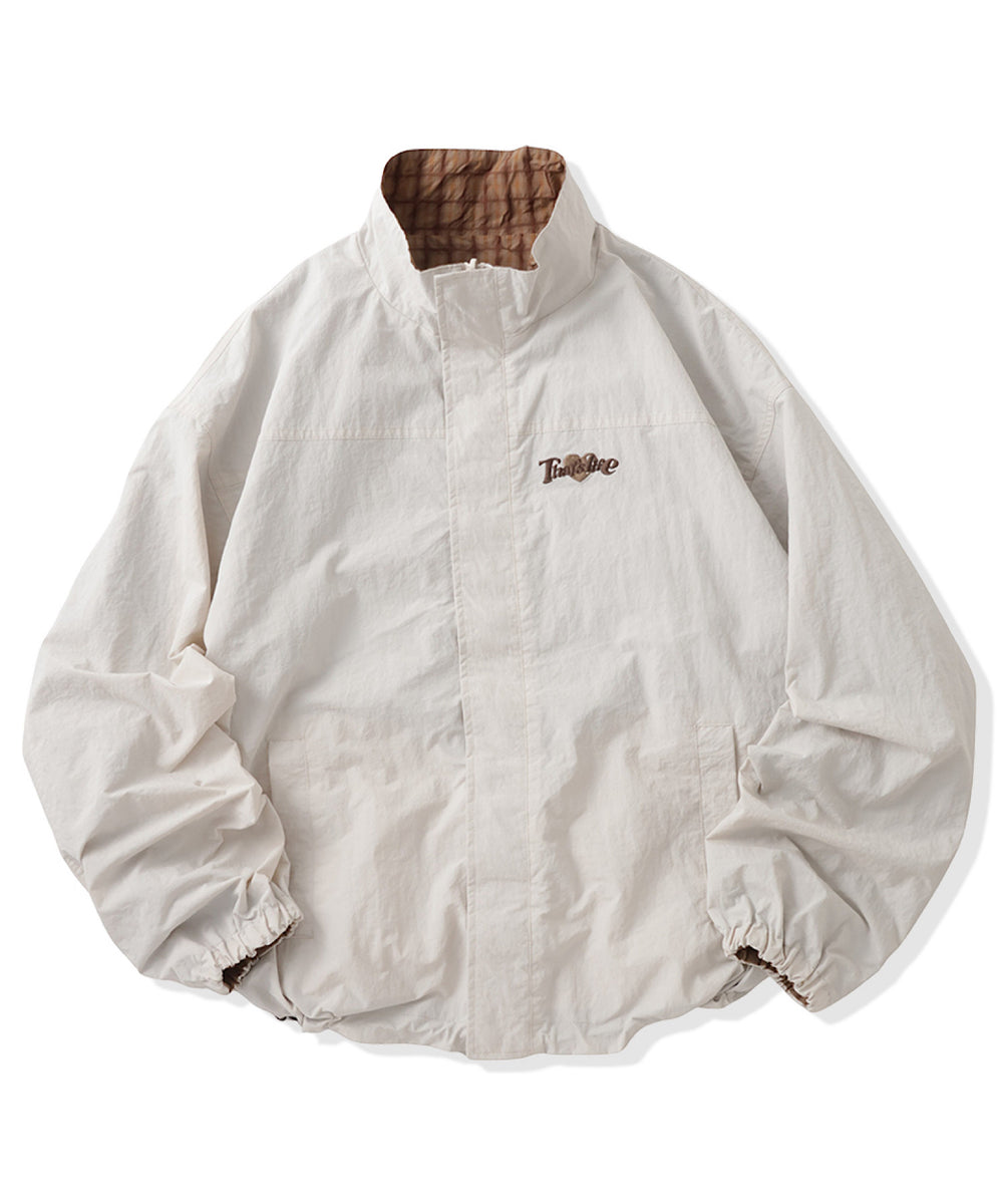 Heart logo 2way Reversible Checked Nylon Jackets